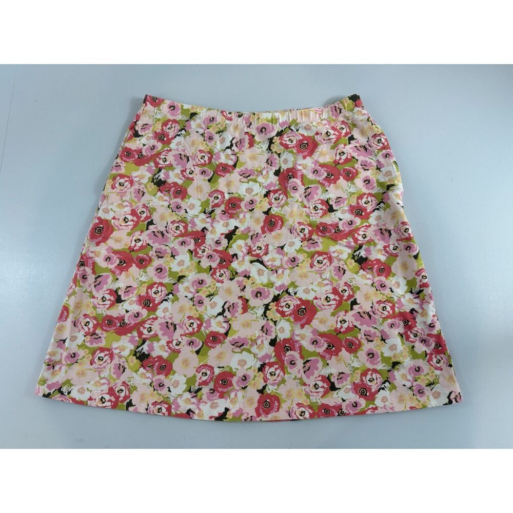 J Jill Pull On Skirt Cotton Modal Pink Green Floral Print Women's S Small